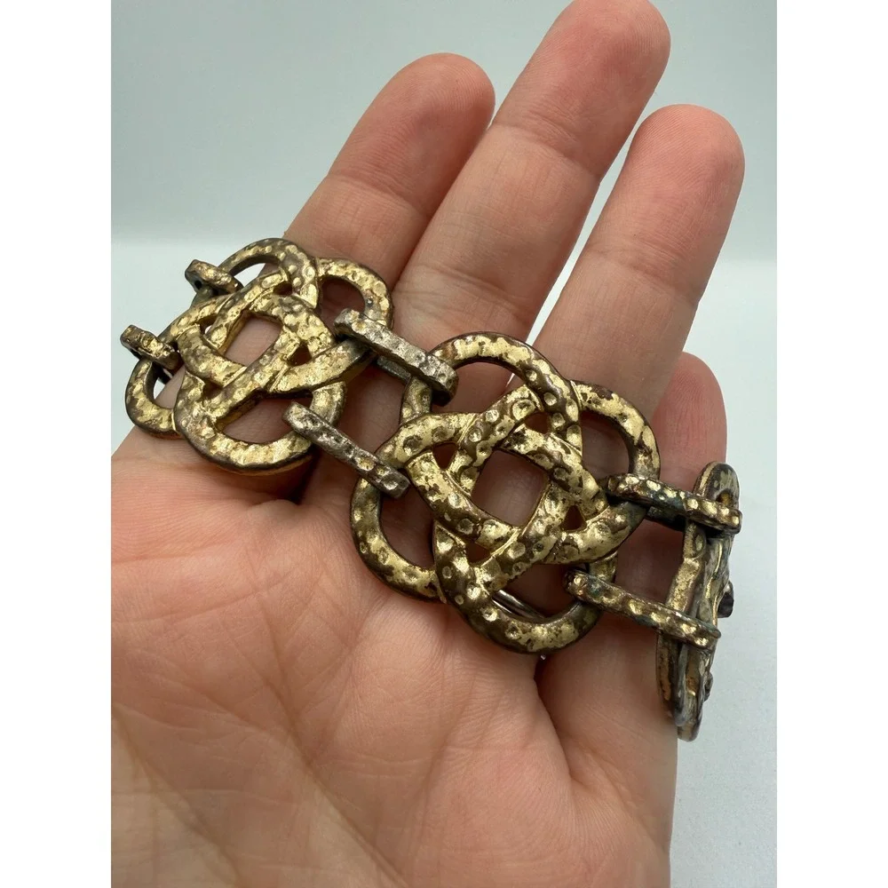 Lia Sophia Vintage Hammered Gold Tone Celtic Knot Link Statement Bracelet 8 Inch